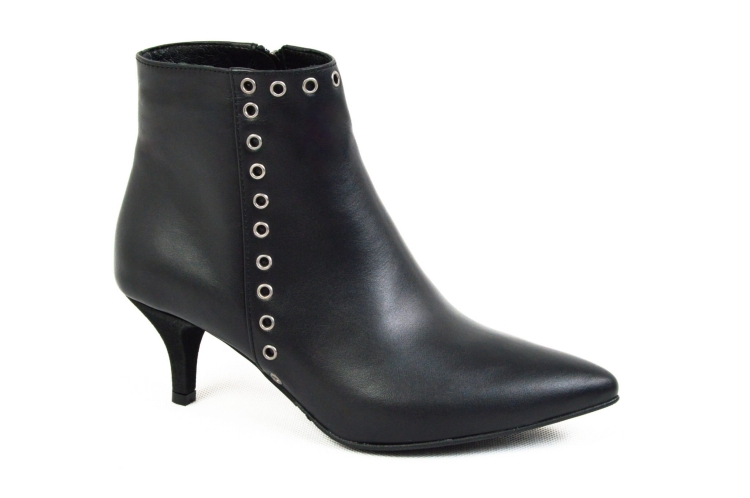 Czarne botki z oczkami ostry nosek obcas szpilka skóra