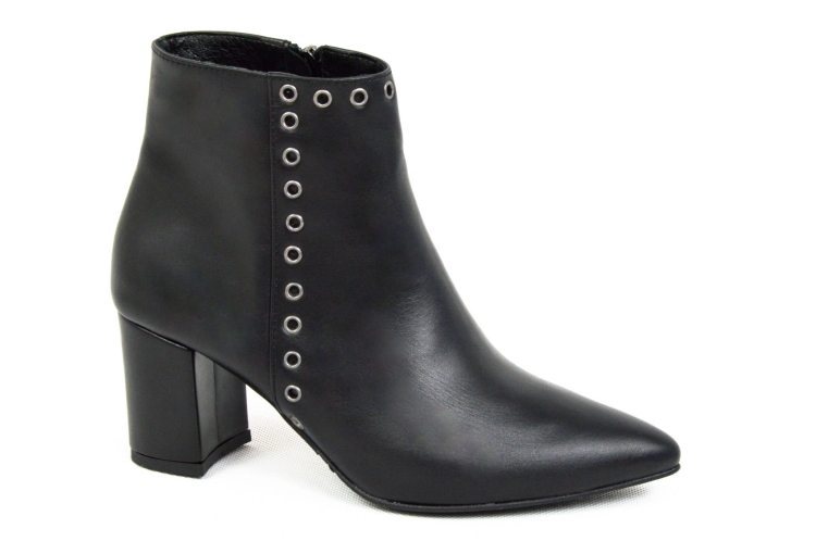 Czarne botki z oczkami niski obcas w szpic skóra