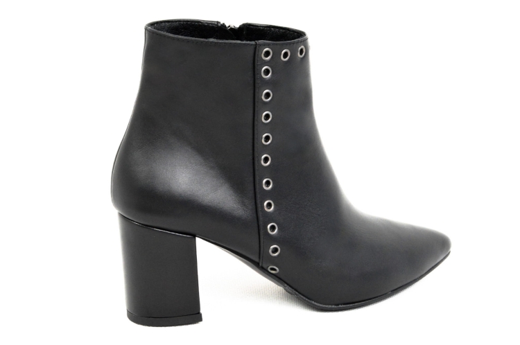 Czarne botki z oczkami niski obcas w szpic skóra