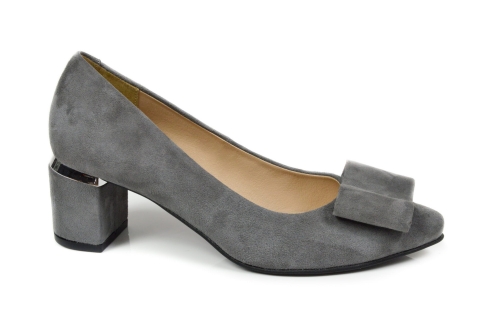 Grafitowe czółenka zamszowe niski obcas