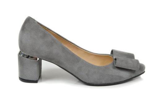 Grafitowe czółenka zamszowe niski obcas