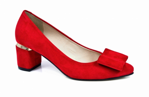 Czerwone czółenka ze skóry zamszowej niski obcas