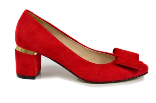 Czerwone czółenka ze skóry zamszowej niski obcas