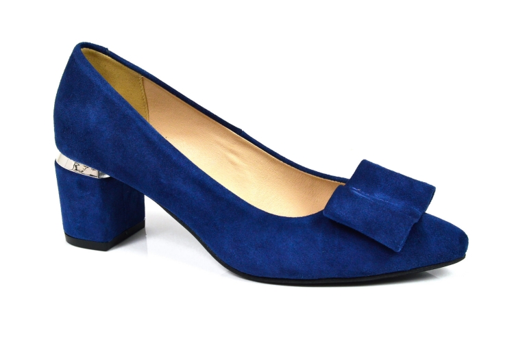 Granatowe czółenka w szpic na niski obcas