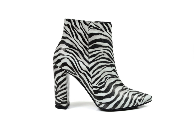 Zebrowe botki na obcasie słupku skóra naturalna