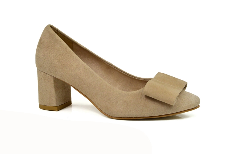 Beżowe czółenka niski obcas klocek skóra zamszowa