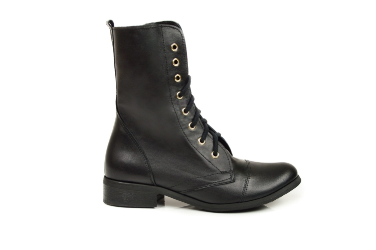 Czarne botki workery damskie ze złotymi oczkami sznurowane