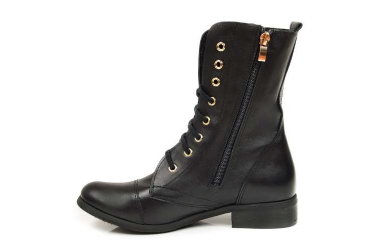Czarne botki workery damskie ze złotymi oczkami sznurowane