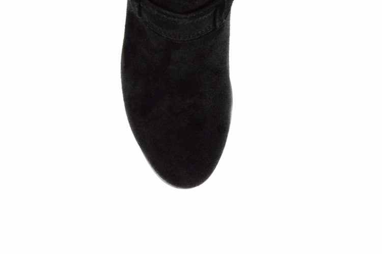 Czarne welurowe kozaki obcas słupek złota klamra skóra