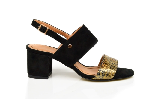 Czarne złote sandałki zamszowe niski obcas klocek