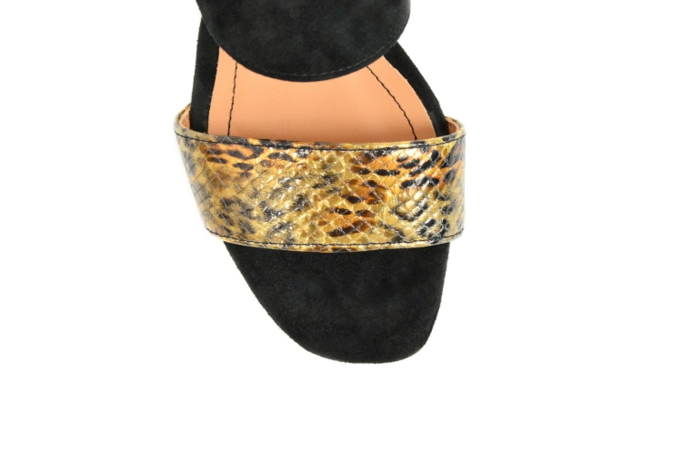 Czarne złote sandałki zamszowe niski obcas klocek