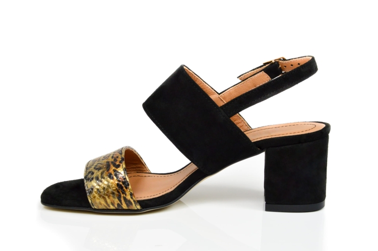 Czarne złote sandałki zamszowe niski obcas klocek