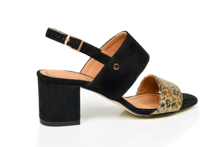 Czarne złote sandałki zamszowe niski obcas klocek