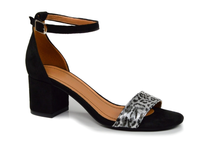 Czarno srebrne sandałki damskie niski obcas klocek