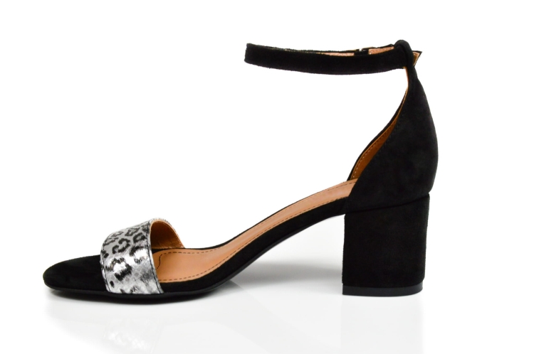 Czarno srebrne sandałki damskie niski obcas klocek