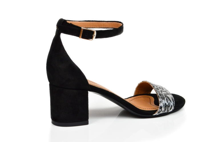 Czarno srebrne sandałki damskie niski obcas klocek