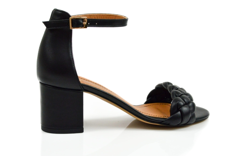 Czarne sandałki z warkoczem niski obcas klocek skóra licowa