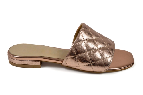 Różowe złote pikowane klapki damskie płaska podeszwa niski płaski obcas kwadratowy czubek