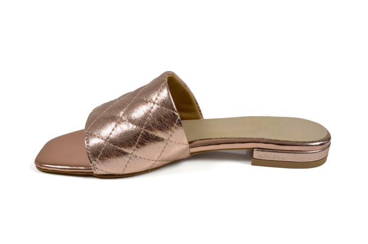 Różowe złote pikowane klapki damskie płaska podeszwa niski płaski obcas kwadratowy czubek