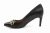 Czarne czółenka złoty gruby łańcuch obcas szpilka skórzane