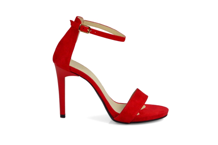 Czerwone zamszowe sandałki delikatna platforma obcas szpilka skóra