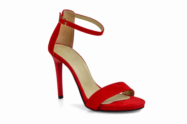 Czerwone zamszowe sandałki delikatna platforma obcas szpilka skóra