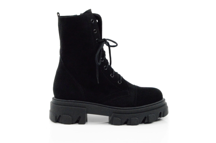 Czarne welurowe botki workery trapery damskie gruba wysoka podeszwa skóra