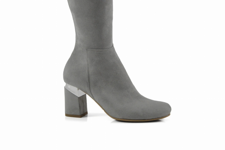 Szare kozaki za kolano rozciągliwe strecz obcas słupek