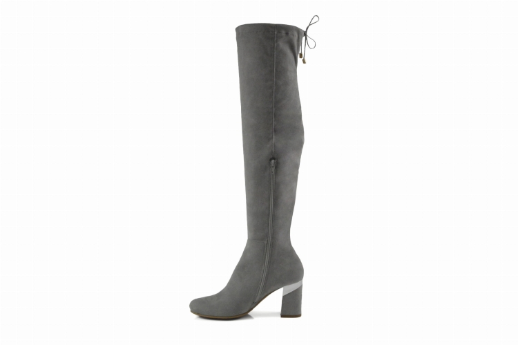 Szare kozaki za kolano rozciągliwe strecz obcas słupek