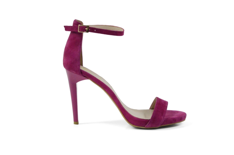 Amarantowe fuksja sandałki na szpilce platforma skóra zamsz