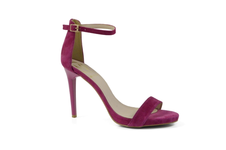 Amarantowe fuksja sandałki na szpilce platforma skóra zamsz