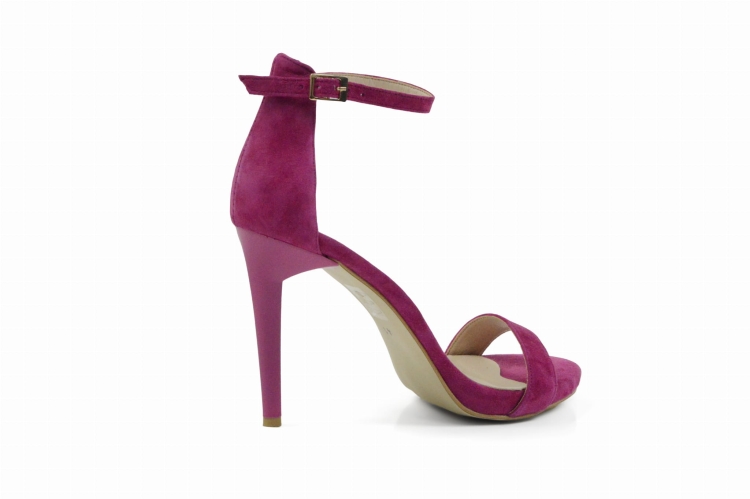 Amarantowe fuksja sandałki na szpilce platforma skóra zamsz