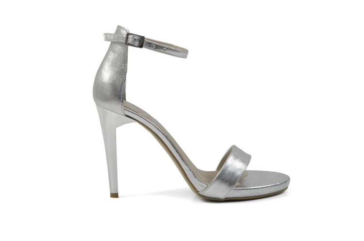 Srebrne sandałki na szpilce delikatna platforma wysoki obcas 10 cm szpilki skóra naturalna