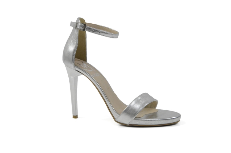 Srebrne sandałki na szpilce delikatna platforma wysoki obcas 10 cm szpilki skóra naturalna