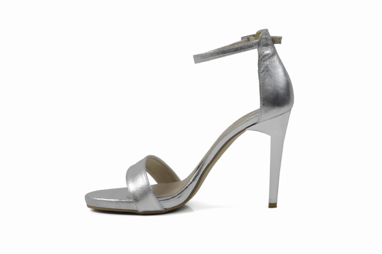 Srebrne sandałki na szpilce delikatna platforma wysoki obcas 10 cm szpilki skóra naturalna