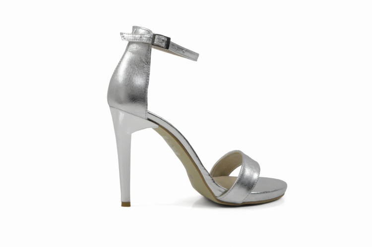 Srebrne sandałki na szpilce delikatna platforma wysoki obcas 10 cm szpilki skóra naturalna