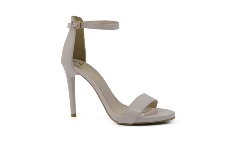 Pudrowe lakierowane sandałki szpilki na obcasie 10 cm podwyższenie platforma skóra