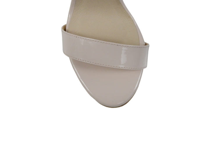 Pudrowe lakierowane sandałki szpilki na obcasie 10 cm podwyższenie platforma skóra