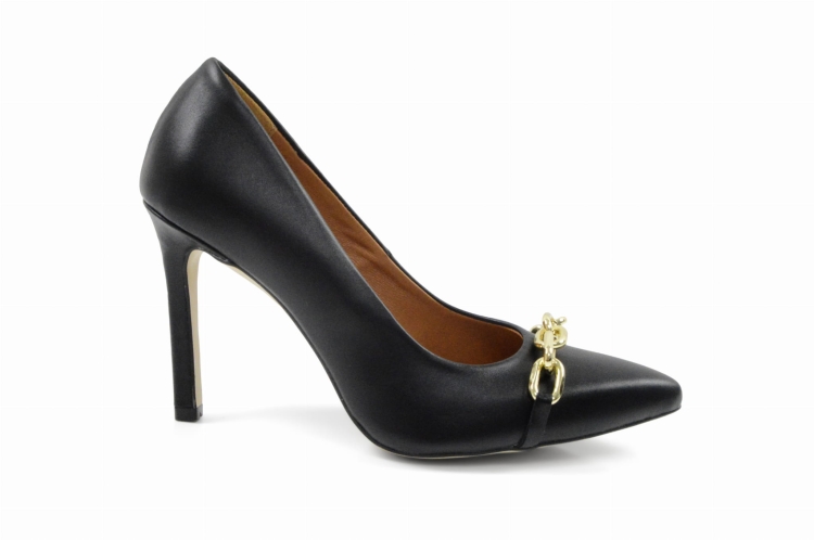 Czarne czółenka złoty łańcuch obcas wysoka szpilka