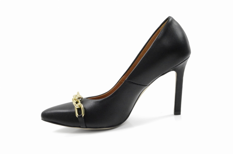 Czarne czółenka złoty łańcuch obcas wysoka szpilka