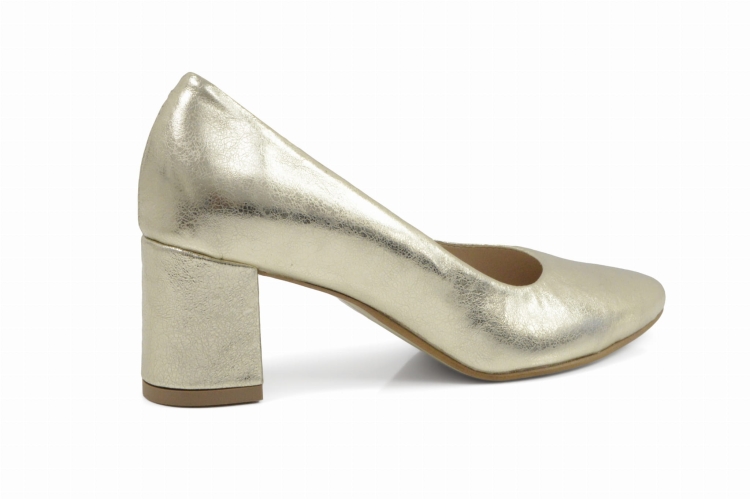 Złote czółenka skóra naturalna niski obcas klocek skóra w kolorze złota lustrzanego