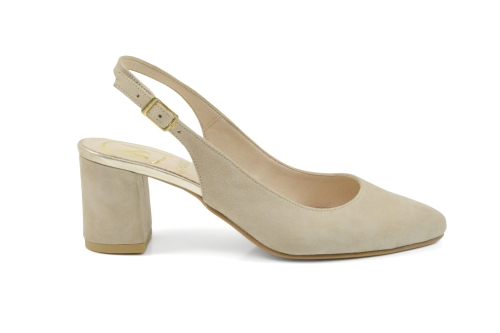 Beżowe zamszowe czółenka bez pięty obcas niski klocek