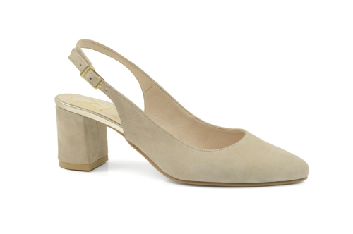 Beżowe zamszowe czółenka bez pięty obcas niski klocek