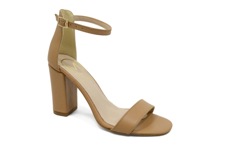 Brązowe koniakowe sandałki obcas słupek zapinane klamerką