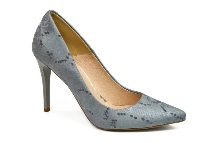 Szare grafitowe czółenka szpilki w szpic skórzane