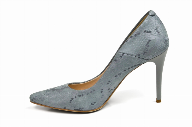 Szare grafitowe czółenka szpilki w szpic skórzane