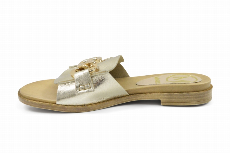 Złote klapki damskie złoty łańcuch ozdobny płaska podeszwa