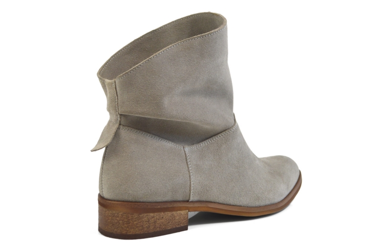 Cappuccino welurowe botki skórzane na niskim obcasie