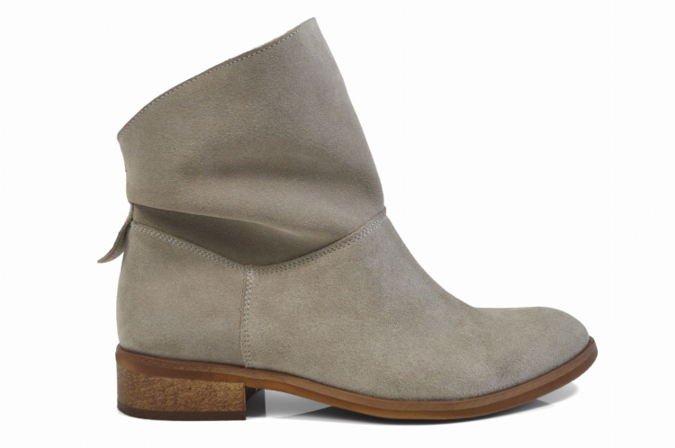 Cappuccino welurowe botki skórzane na niskim obcasie