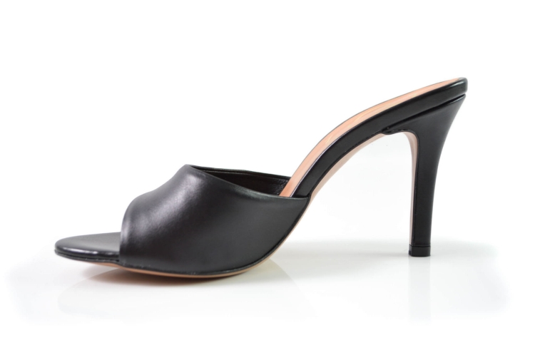 Czarne skórzane licowe klapki na szpilce 8 cm okrągły czubek bok 2.jpg